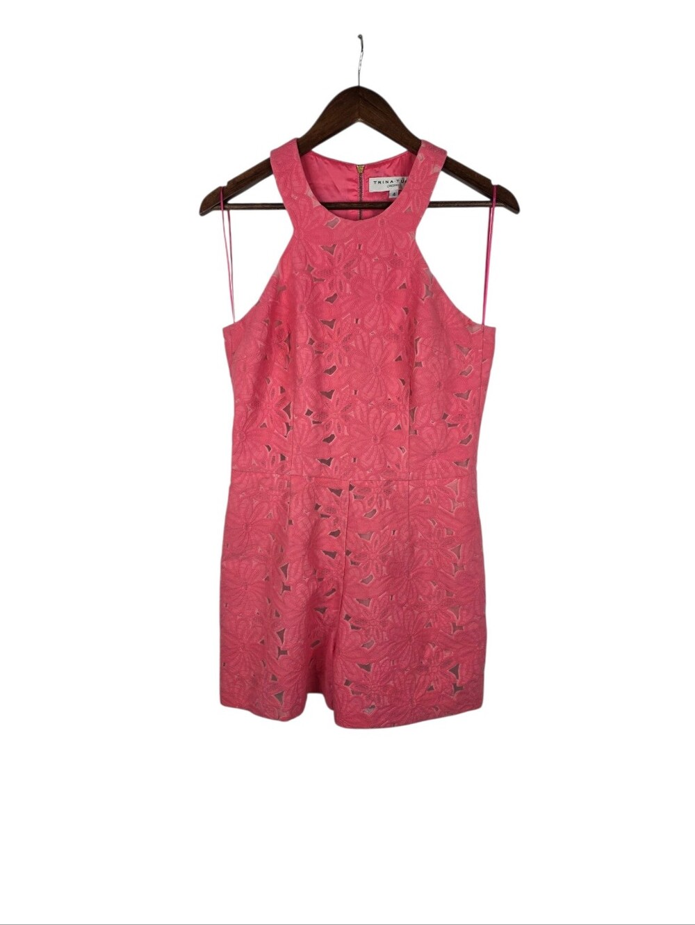 Trina Turk Size 4 Tabatha Pink Brocade Romper Cotton Resort Vacation Chic Preppy
